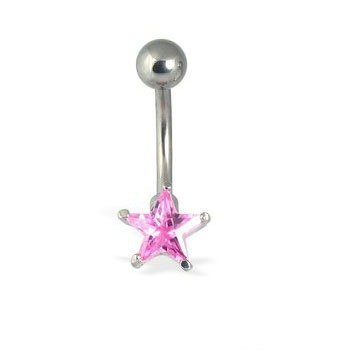 kolczyk do pępka BELLY BUTTON RING GWIAZDKA różne kolory RÓŻOWY [BCZ19]